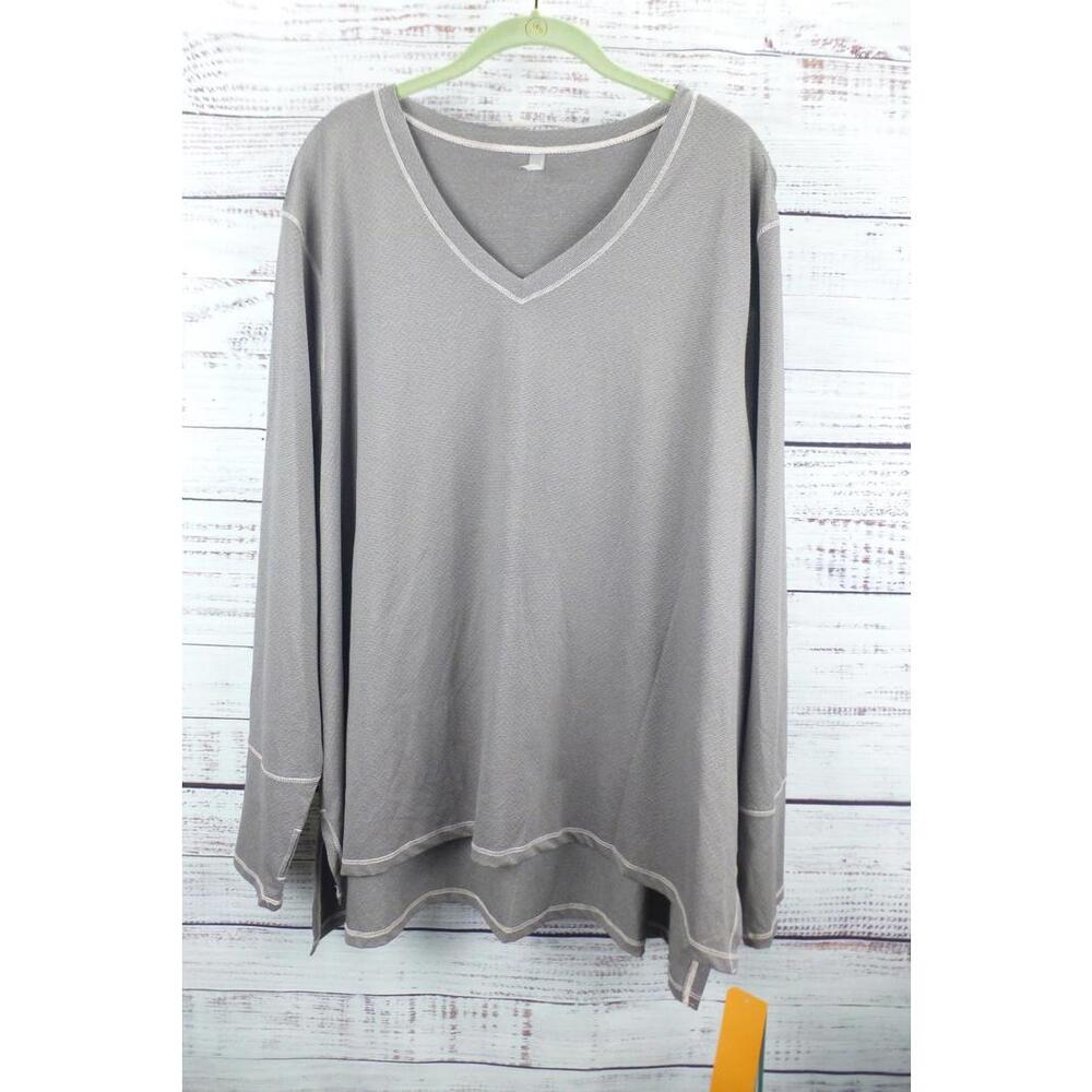 mta sport Women's 3X Taupe Grey V-Neck Active Long Sleeve Tee Shirt Fast Dry G4